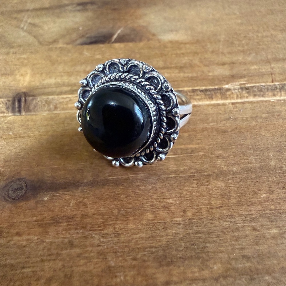 Vintage Style 925 Silver Silver Genuine Onyx Gemstone Ring Size 6.5 Plated - Picture 3 of 6